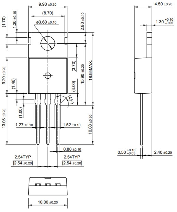MOSFET - N-Channel, 60V, 30A, TO-220 dimensions