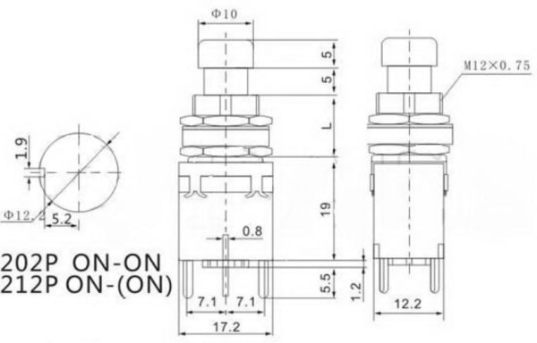 DPDT Stomp Switch Dimensions