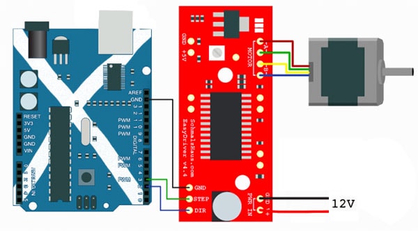 EasyDriver connected to a stepper and arduino uno