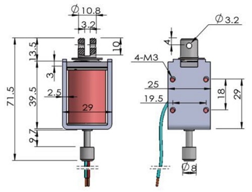 Solenoid, Large, Push-Pull, 12VDC Dimensions