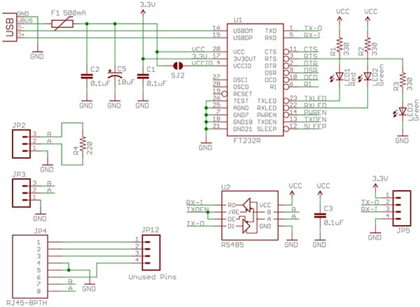USB to RS-485 Converter Board Schematic