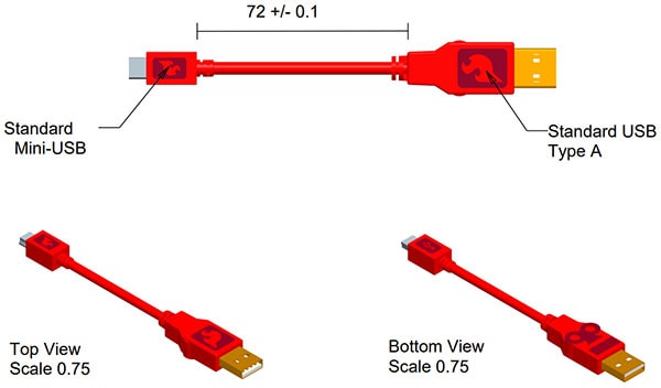 USB Mini-B Cable - 6 Foot Dimensions