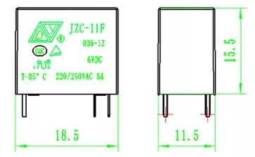 Relay SPDT Sealed 12V, 5A (@250VAC, 30VDC) Dimensions