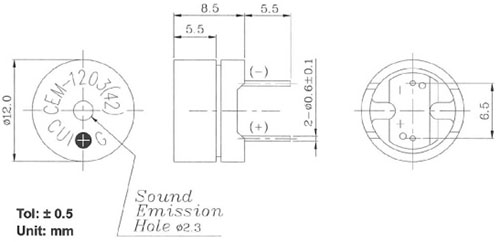 Mini Speaker PC Mound 12mm dimensions