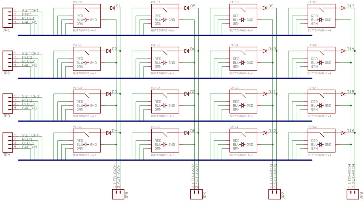Button Pad 4x4 - Breakout PCB Schematic