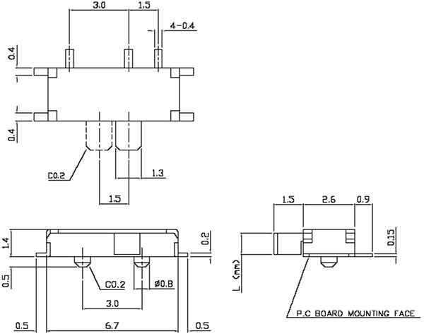 PPCOM-10860 SMD Switch Dimensions