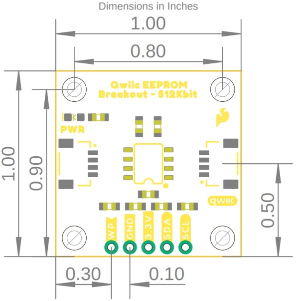 Qwiic EEPROM Breakout - 512Kbit Board Dimensions