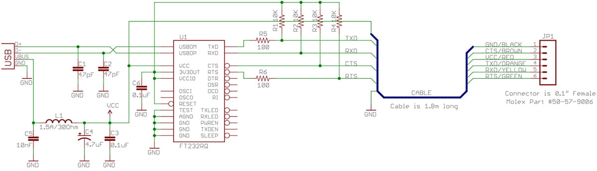 USB to Serial TTL Cable Schematic: