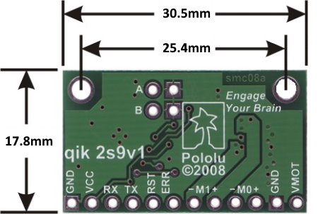 Dimensions for the 2s9v1 motor controller