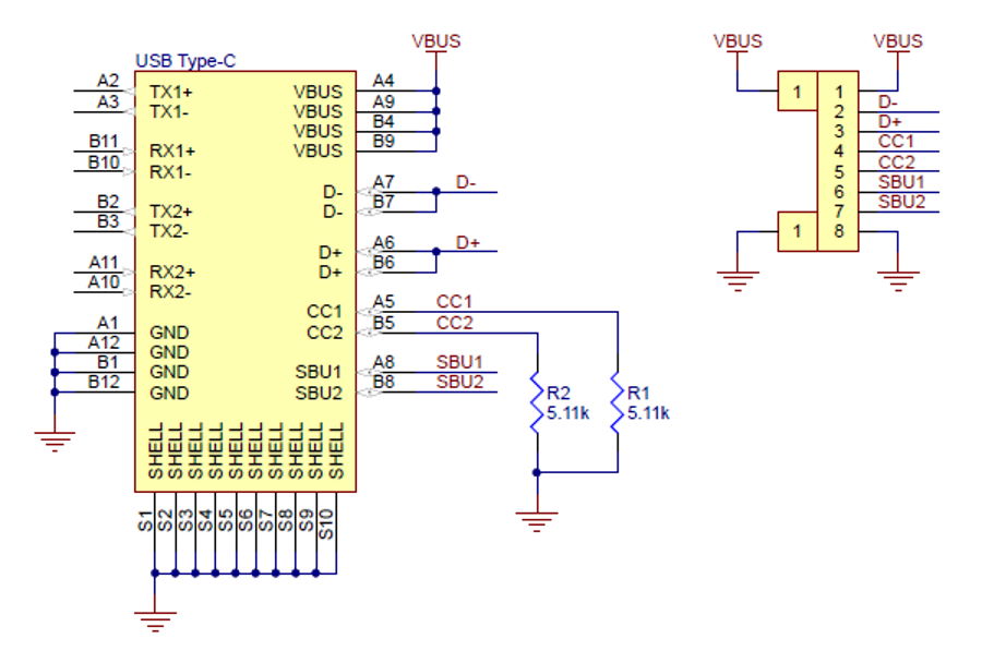 USB 2.0 Type-C Connector Breakout Board Schematic Diagram