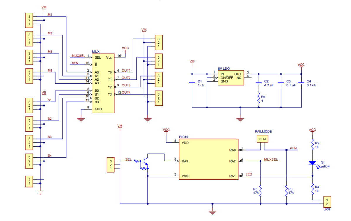 4-Channel RC Servo Multiplexer Schematic Diagram