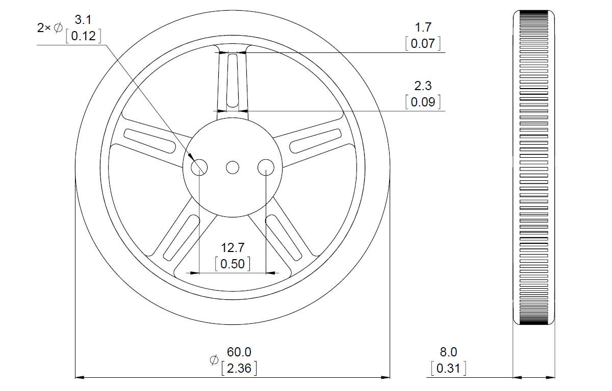 60x8mm Wheel with mounting hub