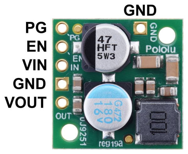 Pololu 5V, 2.5A Step-Down Voltage Regulator D24V22F5 connections guide