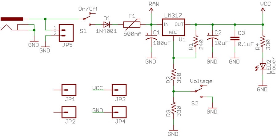 Breadboard Power Supply 5V/3.3V Schematic