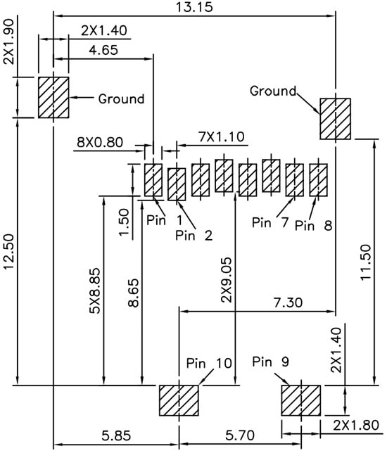 PRT-00127 Recommended PCB Land Pattern