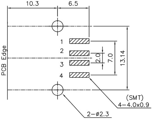 USB Connector Recommended PCB Land Pattern