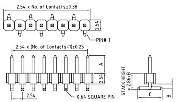 Header - 8-pin Male, SMD, 2.54mm (0.1