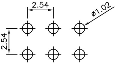 2x3 Header Recommended PCB Land Pattern: