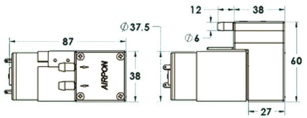 PPROB-10398 12V Vacuum Pump dimensions