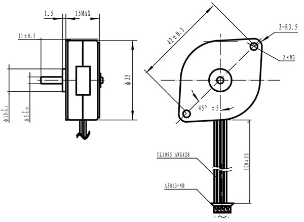Stepper Motor, 48 Steps, Small, 100g.cm (ROB-10551) Dimensions