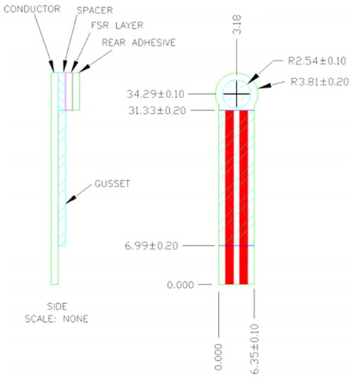 Force Sensitive Resistor - 7.5mm Dia Small dimensional drawing