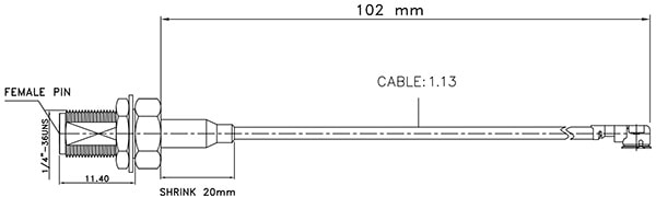 Interface Cable, U.FL to SMA, Coaxial, Panel Mount Dimensions