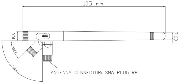 868MHz European LoRa Antenna RP-SMA 1/4 Wave 2dBi Dimensions