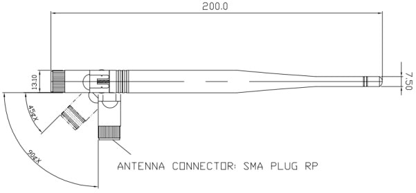 868MHz European LoRa Antenna RP-SMA 1/2 Wave 2dBi Dimensions
