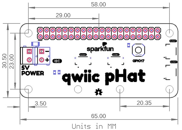Qwiic pHAT Board Dimensions